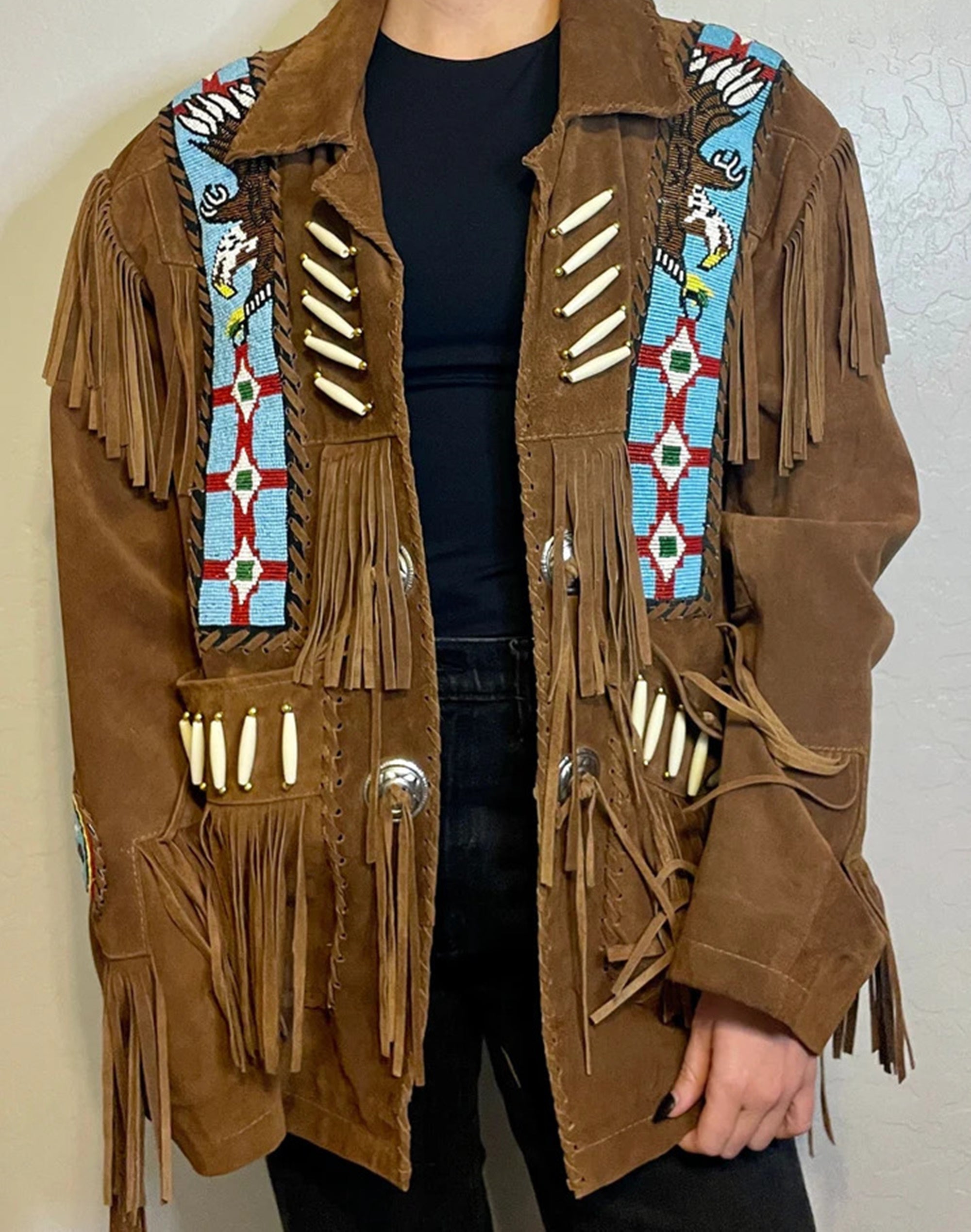 Native American Fringe White Leather Jacket | Handcrafted  | 2025