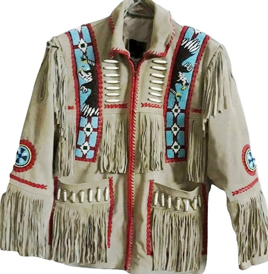 Native American Fringe White Leather Jacket | Handcrafted  | 2025