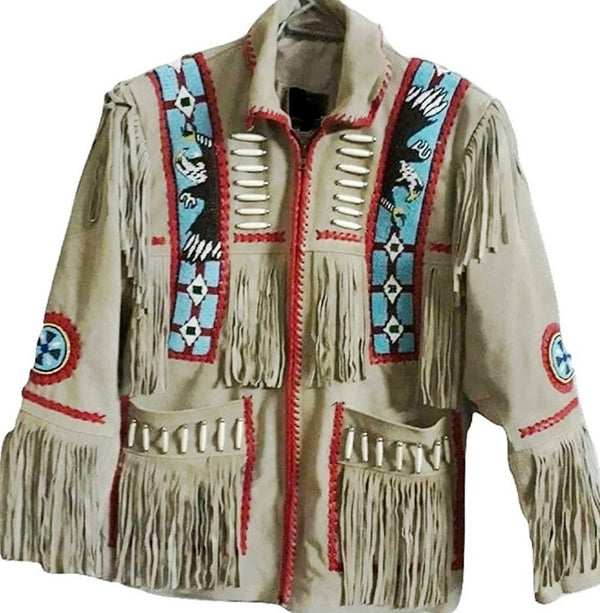 Native American Fringe White Leather Jacket | Handcrafted  | 2025