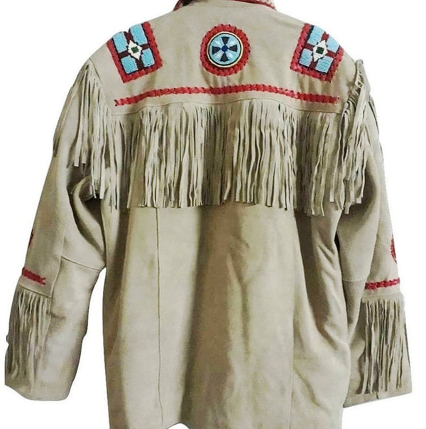 Native American Fringe White Leather Jacket | Handcrafted  | 2025