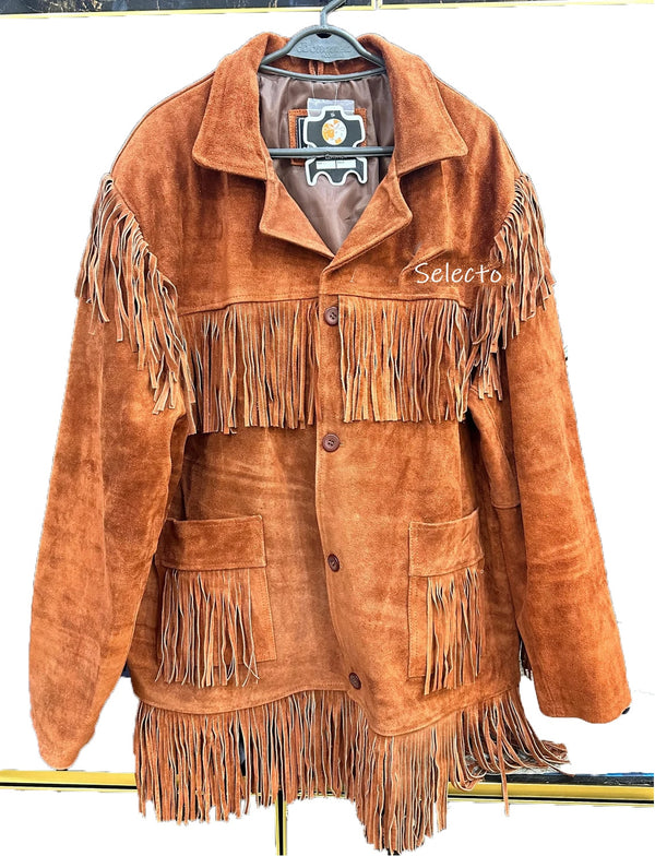 Native American Fringe White Leather Jacket | Handcrafted  | New