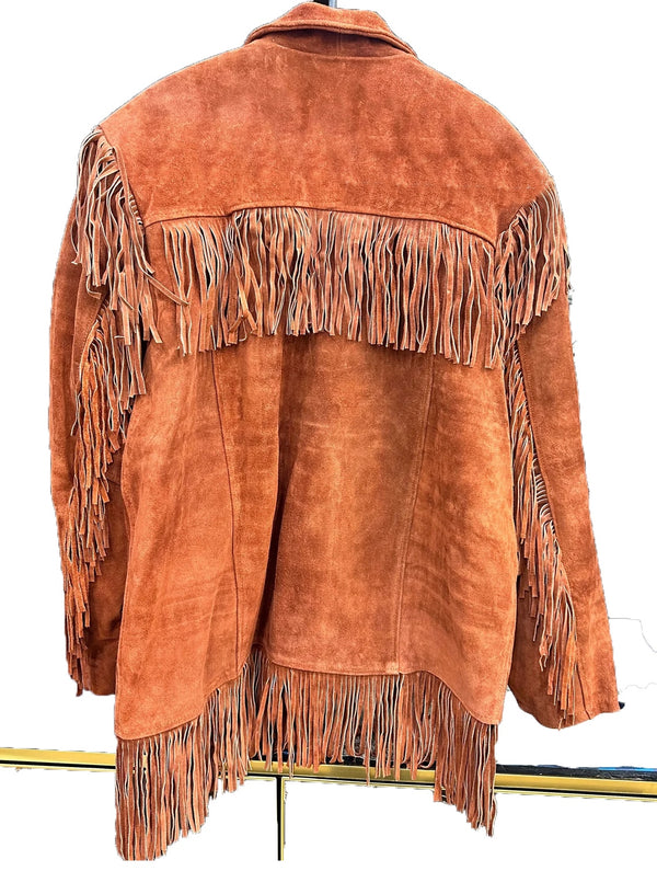 Native American Fringe White Leather Jacket | Handcrafted  | New