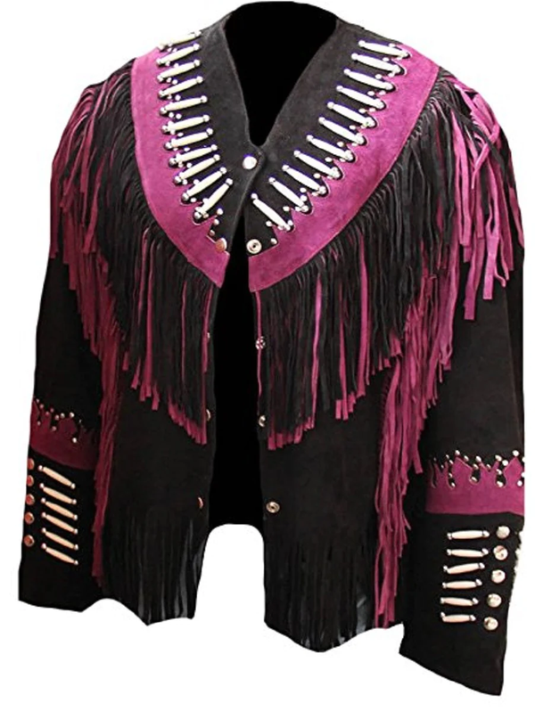 Native American Women Fringe White Leather Jacket | Handcrafted  | New